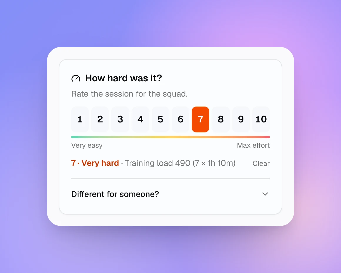 Rating a session 7 out of 10, "Very hard", which gives a training load of 490